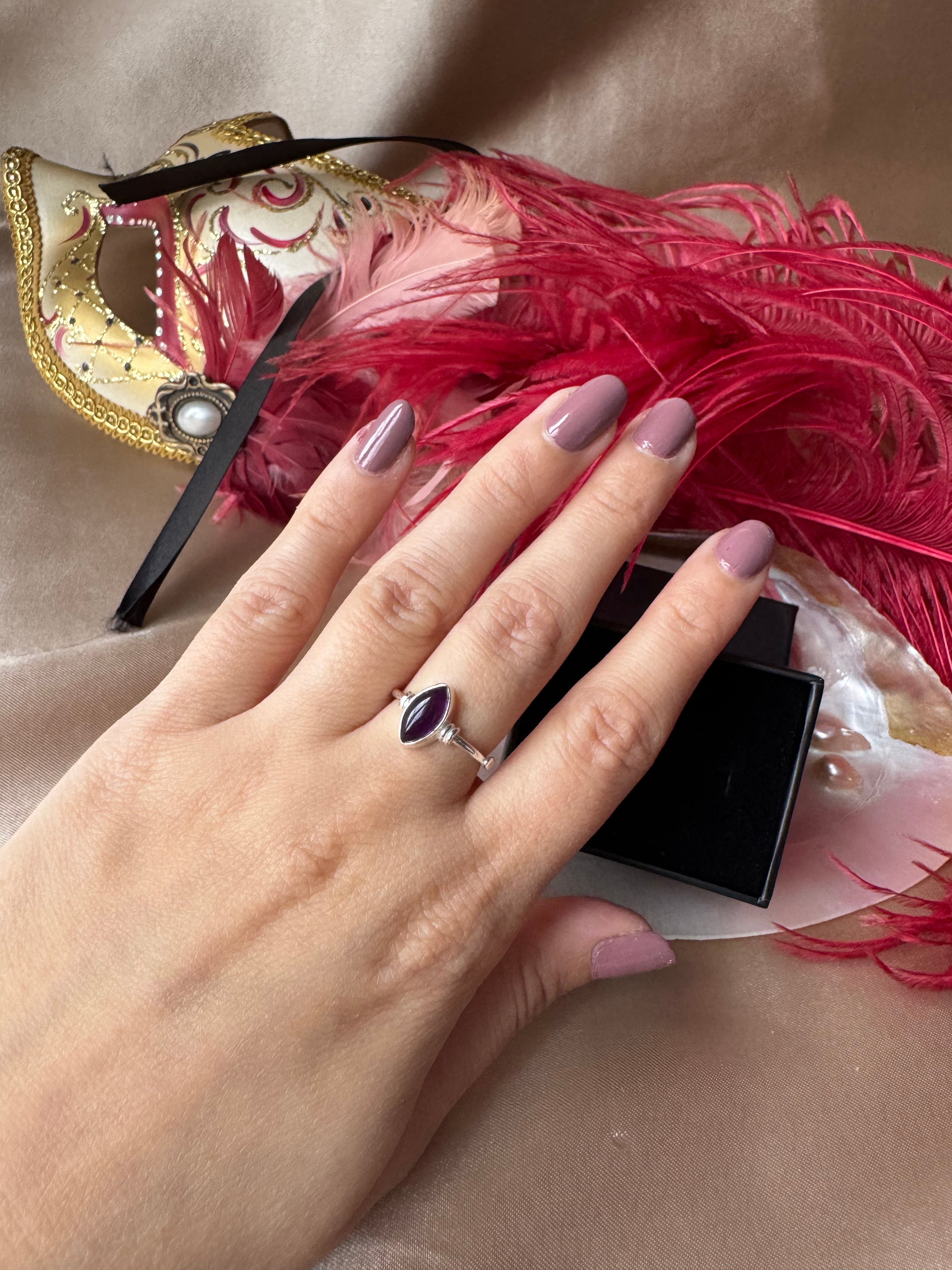 Ametist Markiz Gümüş Yüzük