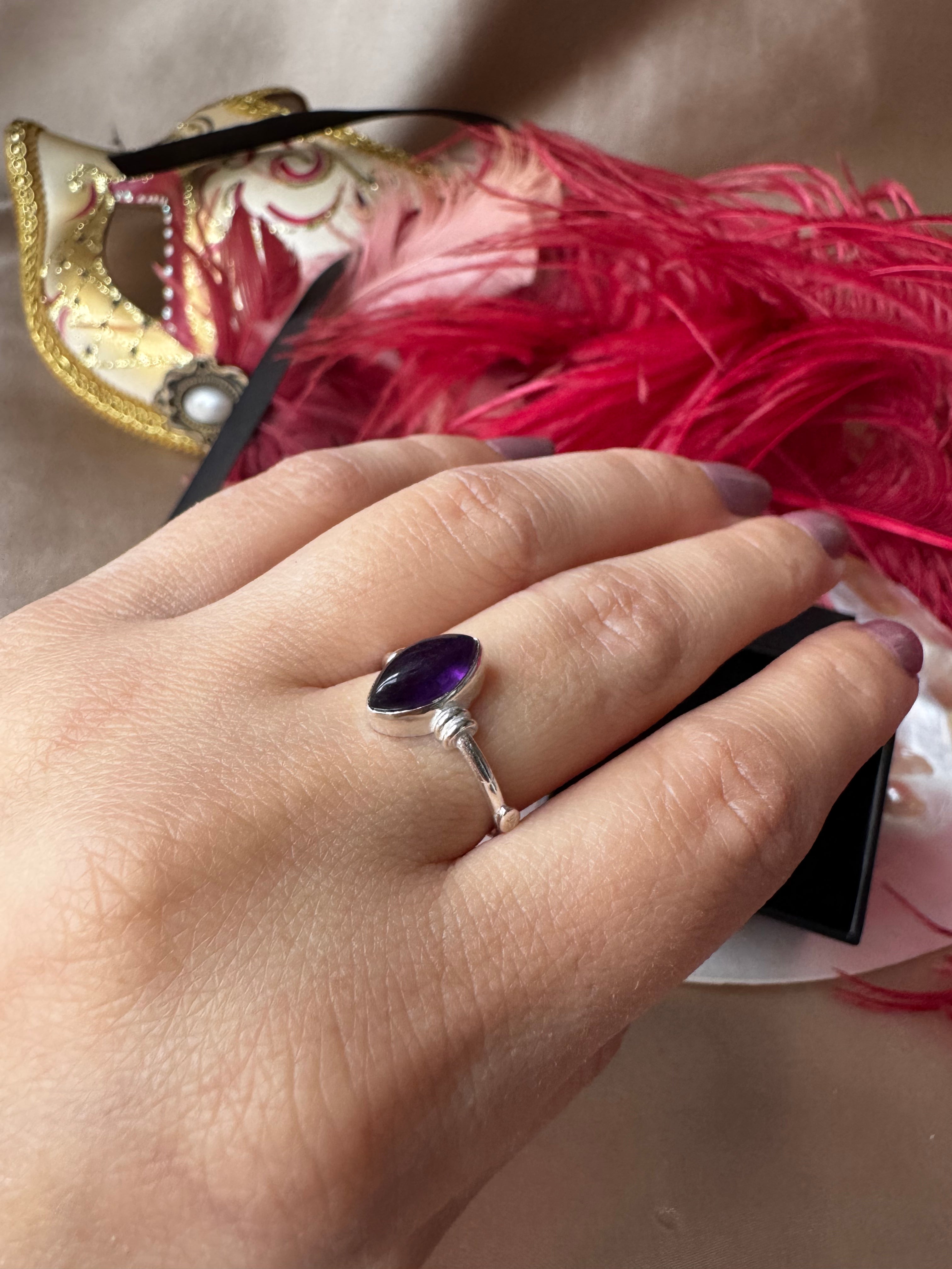 Ametist Markiz Gümüş Yüzük