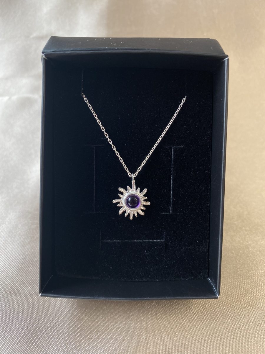 Ametist Minimal Güneş Gümüş Kolye
