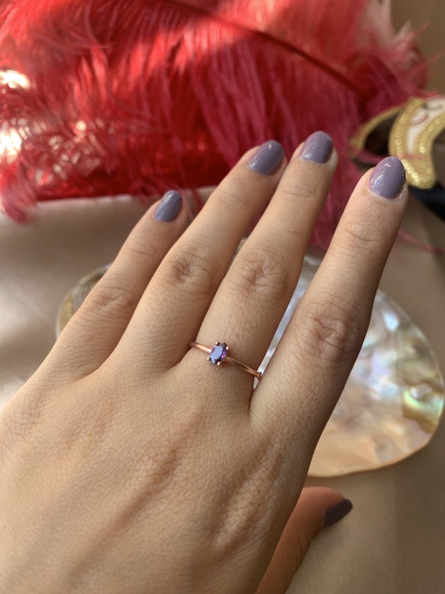 Ametist Minimal Rose Gold Yüzük