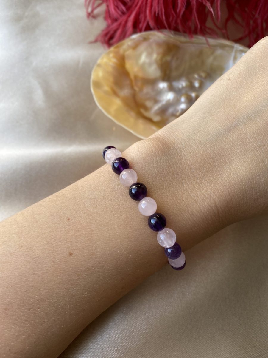 Ametist & Pembe Kuvars Aşk ve Özsevgi Bilekliği (6 mm)