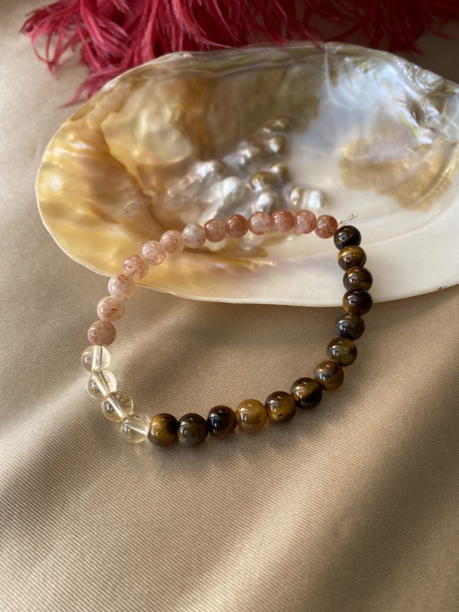 Kaplangözü & Sitrin & Güneş Taşı Ateş Elementi Yükseltme Bilekliği (6 mm)