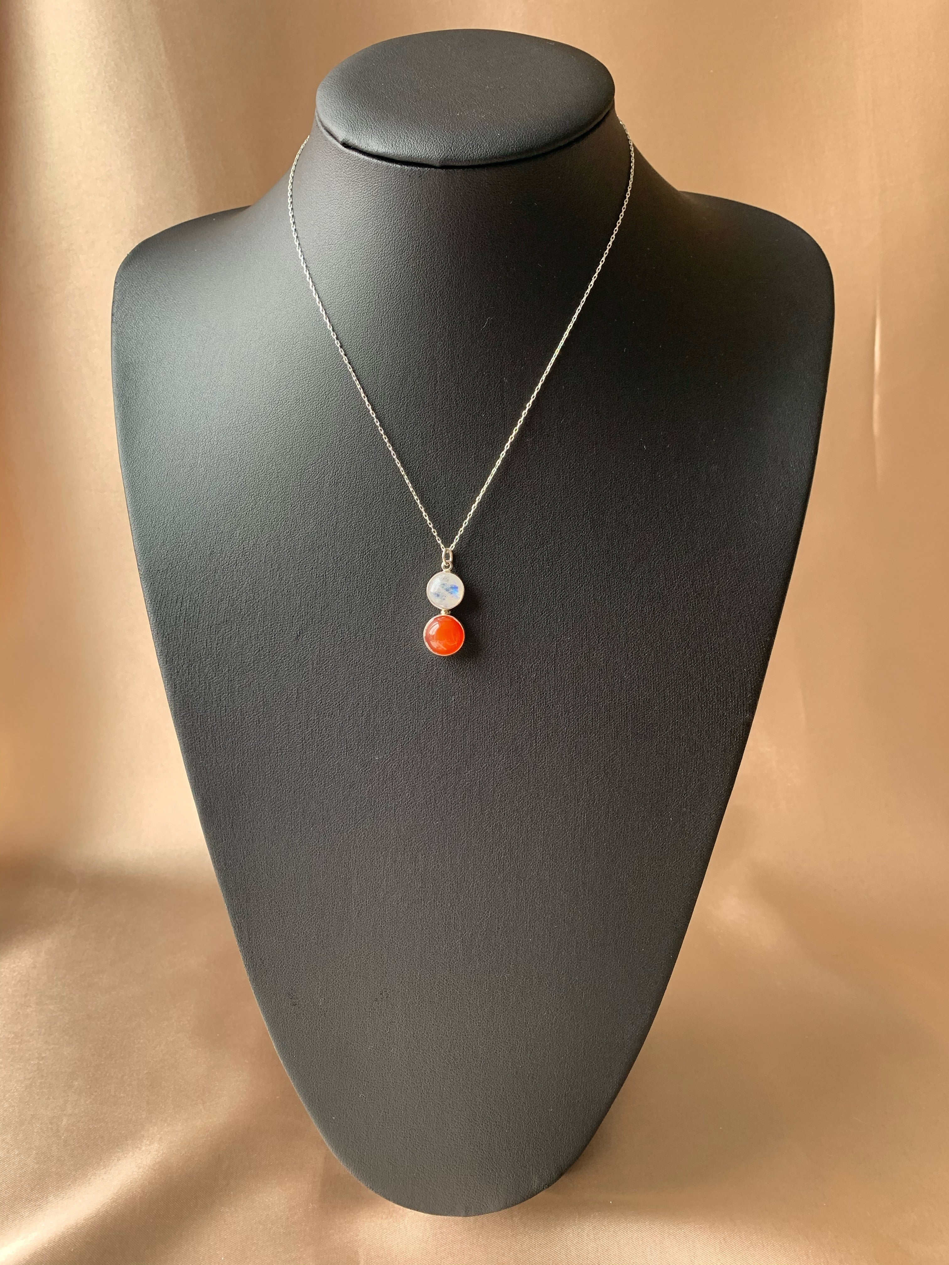 Ay Taşı & Akik Twin Flame Gümüş Kolye