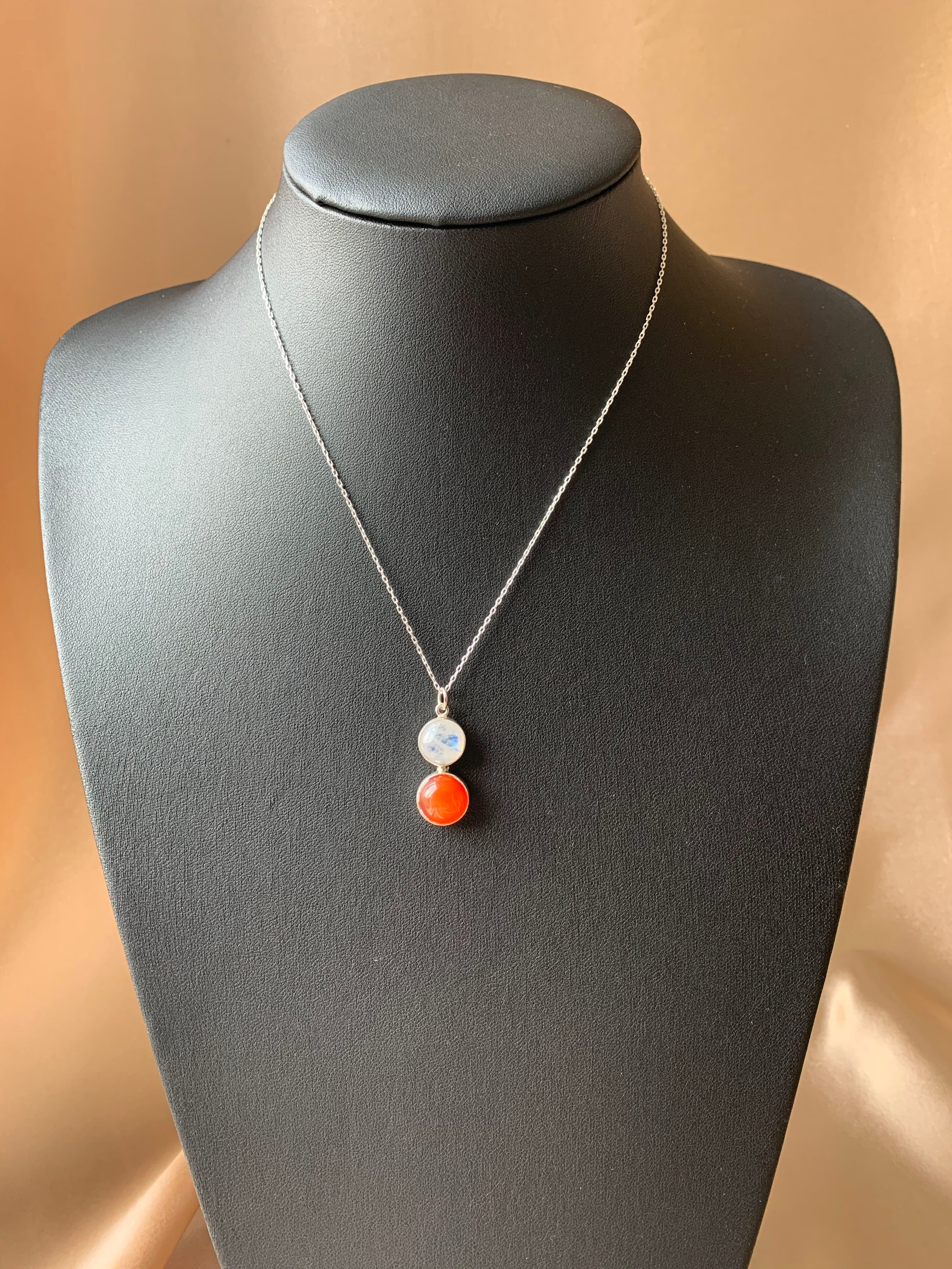 Ay Taşı & Akik Twin Flame Gümüş Kolye