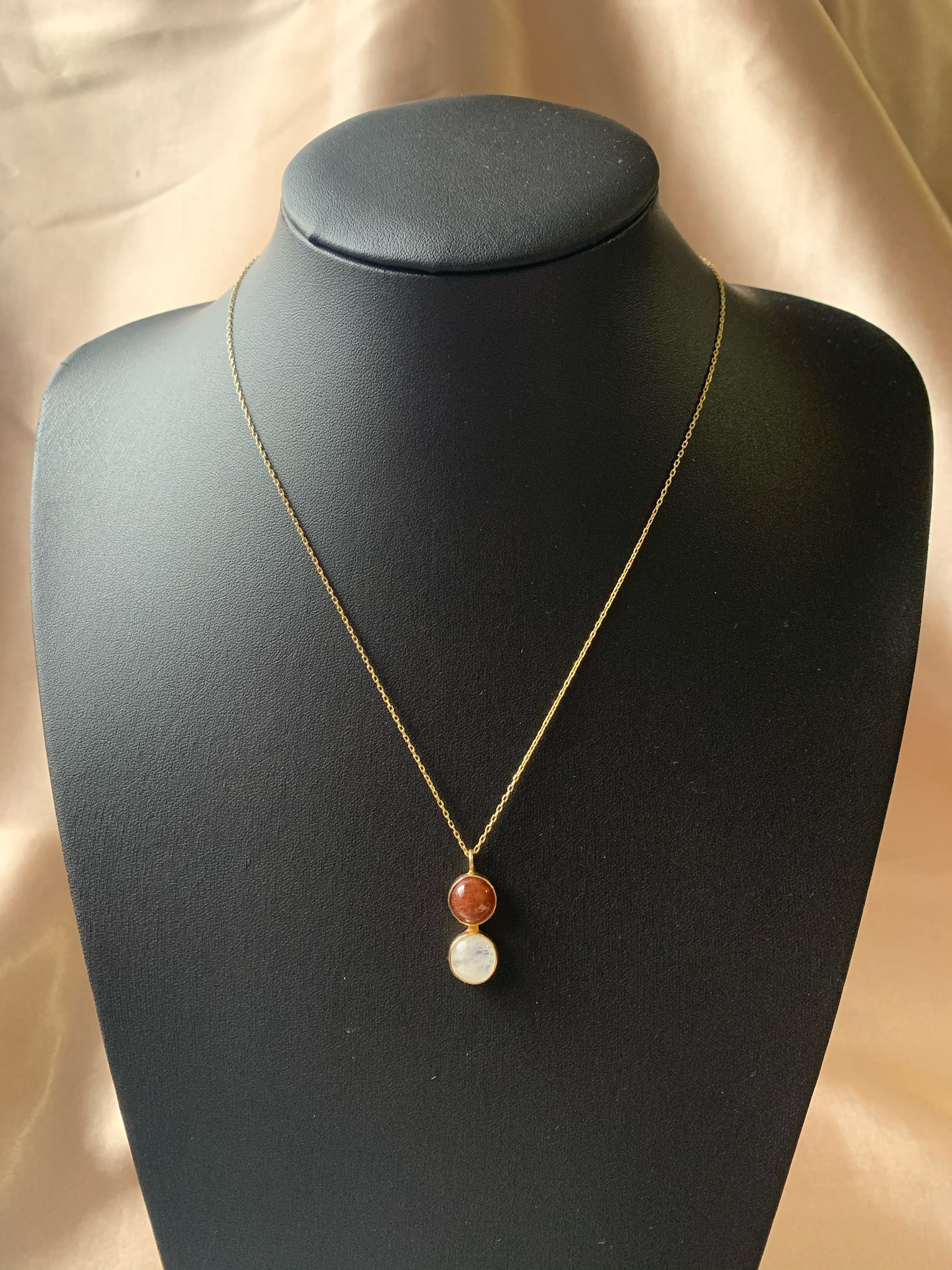 Ay Taşı & Güneş Taşı Twin Flame Gold Kolye