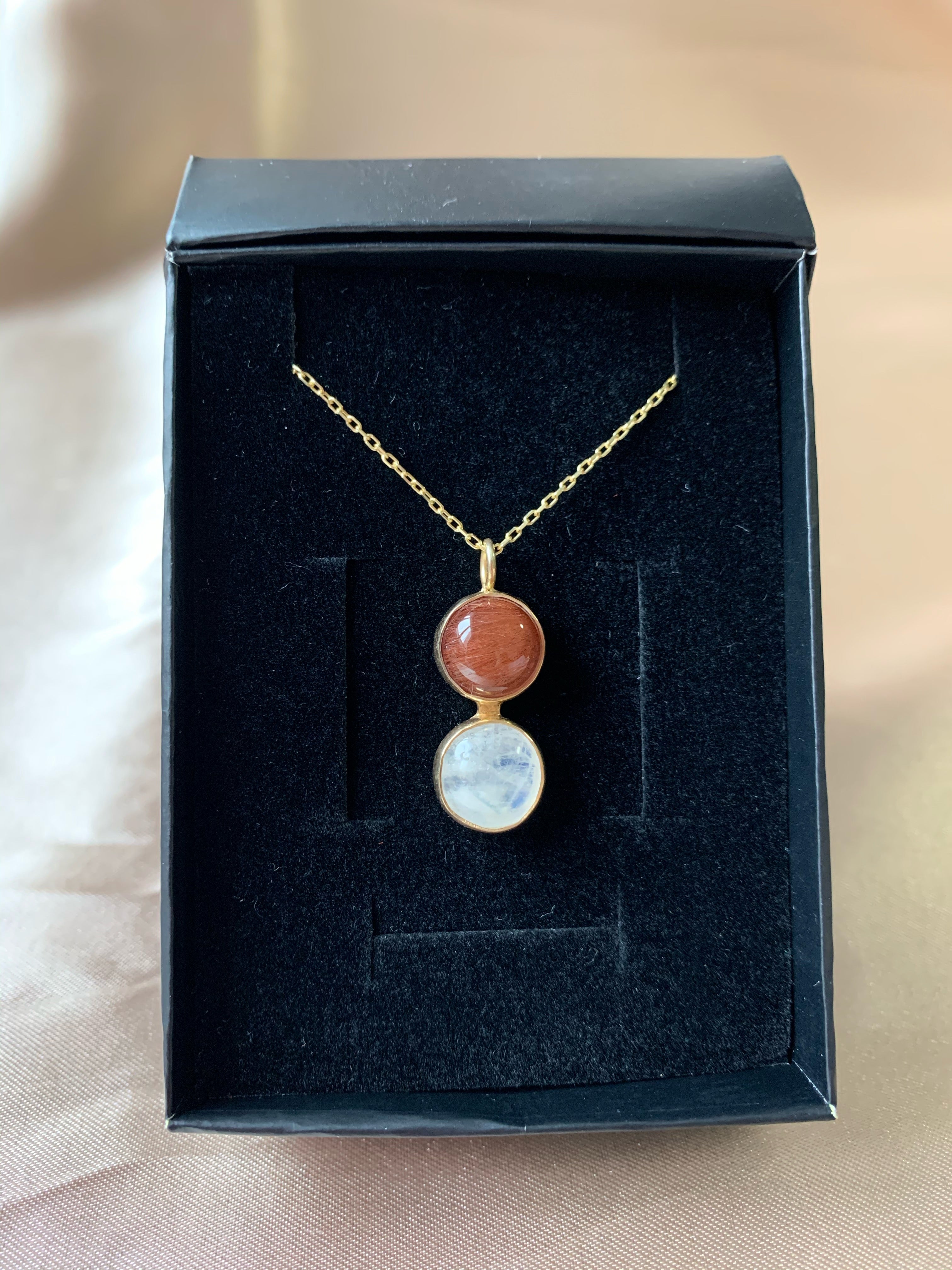 Ay Taşı & Güneş Taşı Twin Flame Gold Kolye