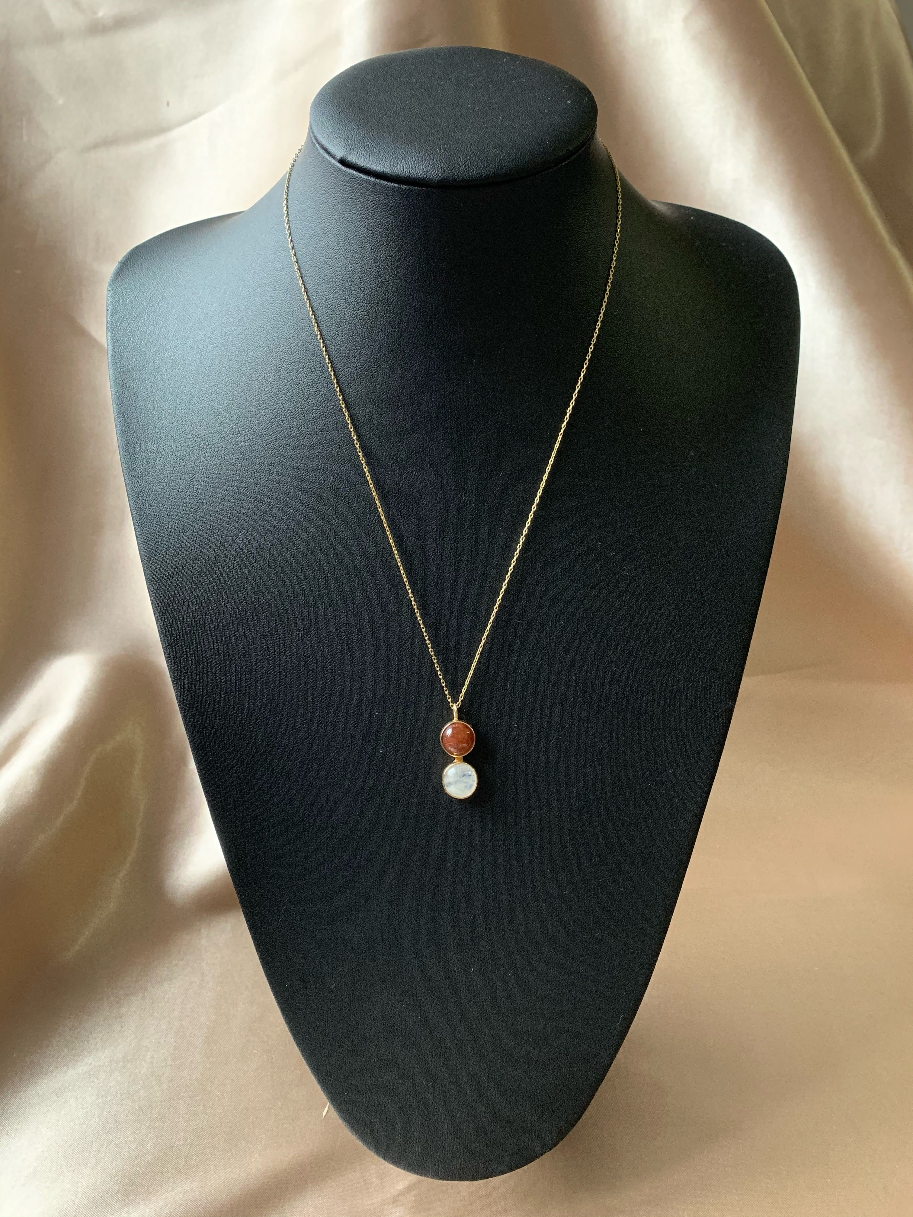 Ay Taşı & Güneş Taşı Twin Flame Gold Kolye