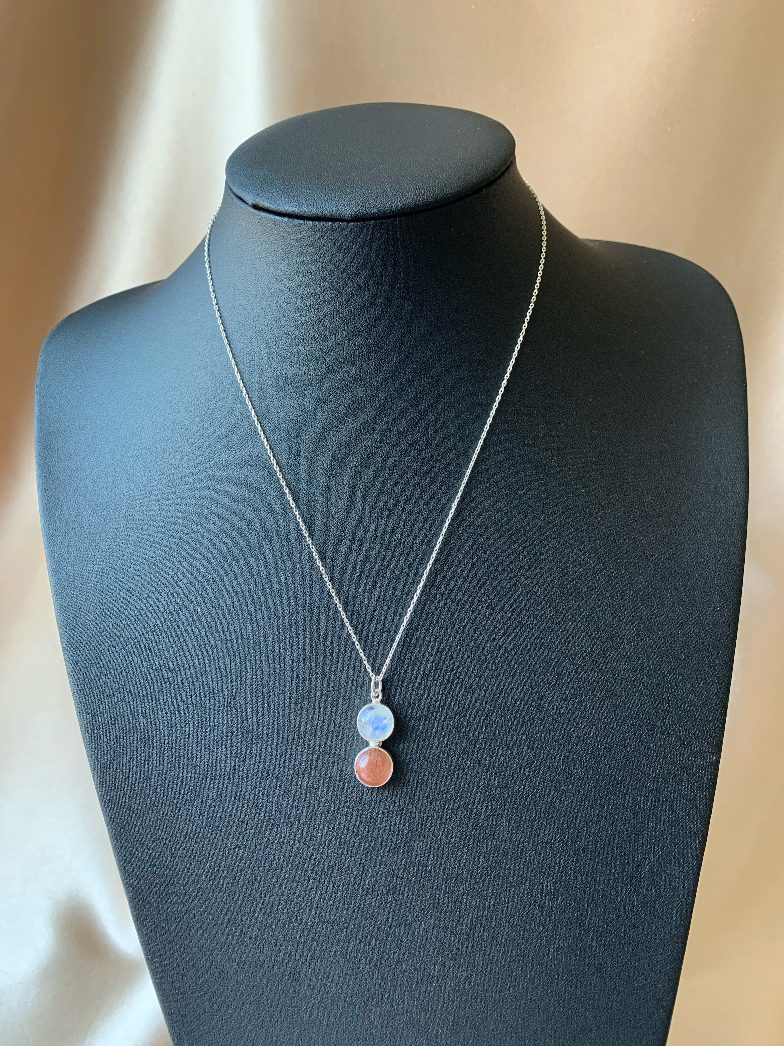 Ay Taşı & Güneş Taşı Twin Flame Gümüş Kolye