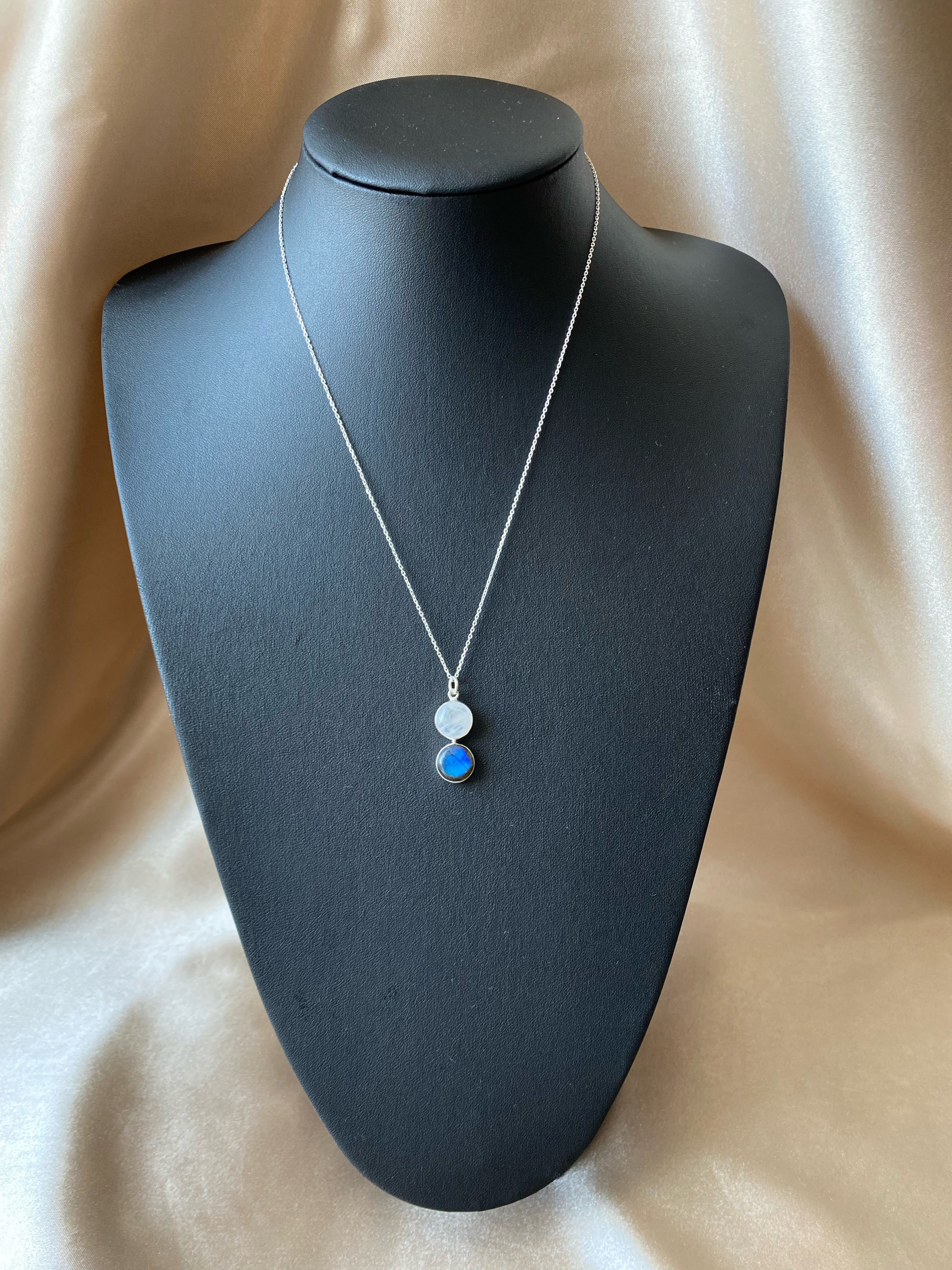 Ay Taşı & Labradorit Twin Flame Gümüş Kolye