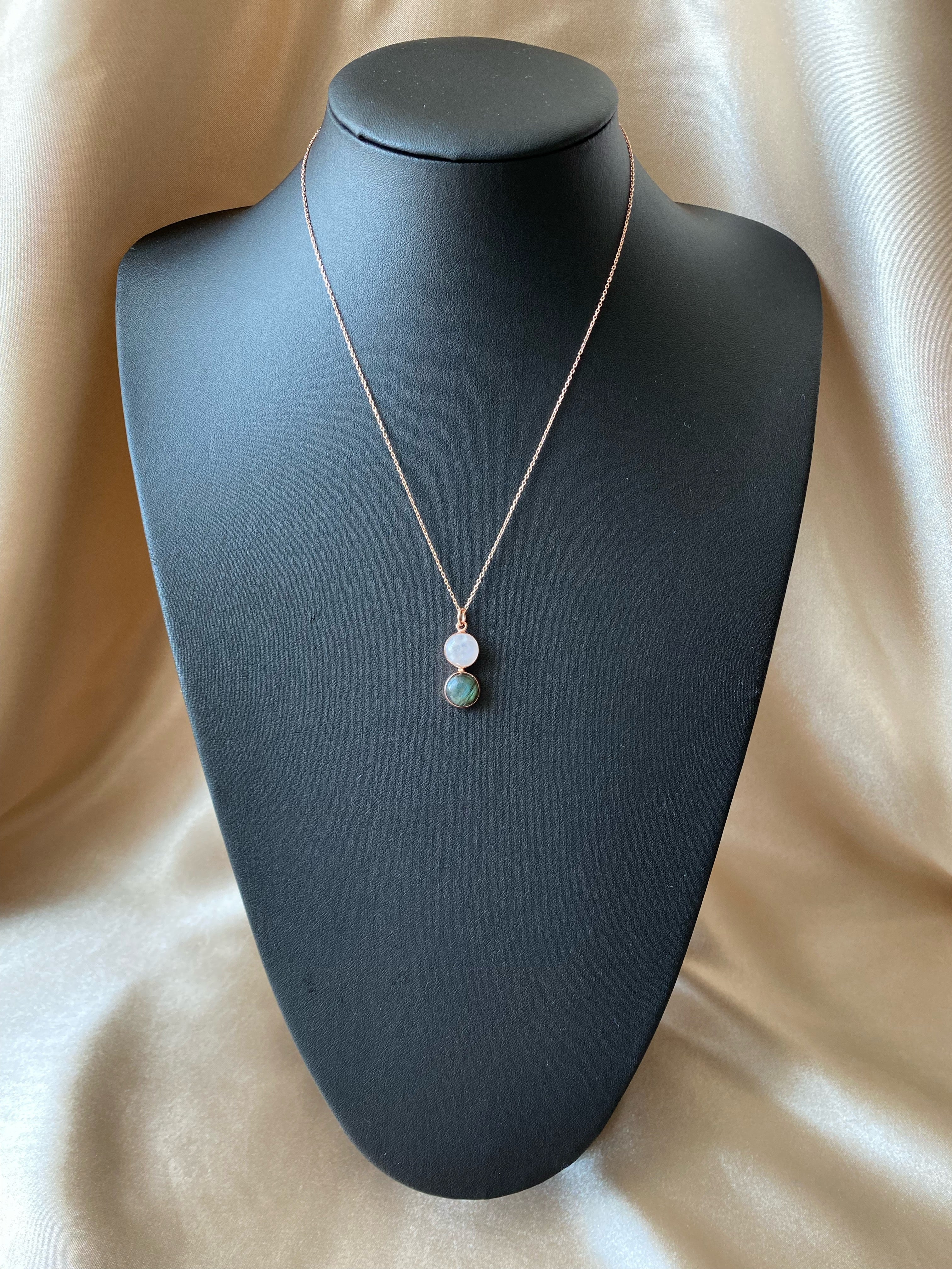 Ay Taşı & Labradorit Twin Flame Rose Gold Kolye