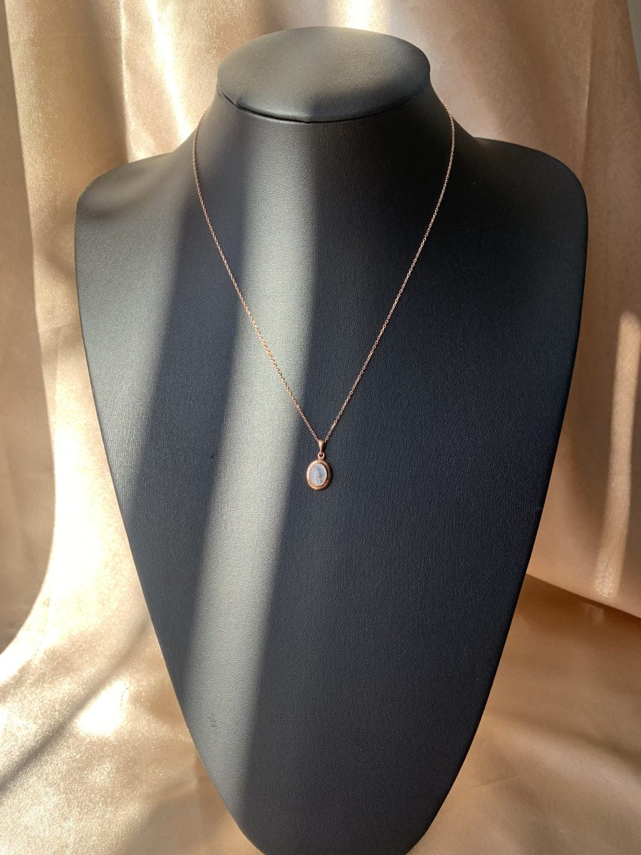 Ay Taşı Minimal Vintage Rose Gold Kolye