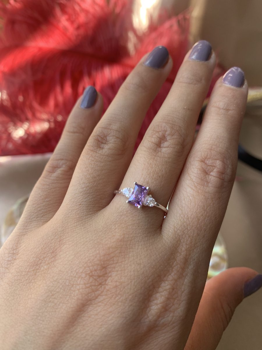 Ametist Dikdörtgen Prenses Gümüş Yüzük