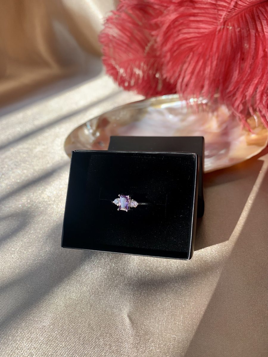 Ametist Dikdörtgen Prenses Gümüş Yüzük