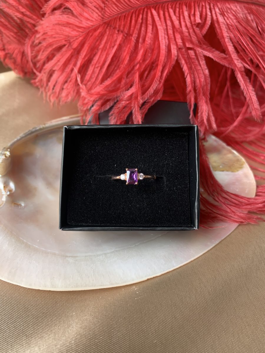 Ametist Dikdörtgen Prenses Rose Gold Yüzük