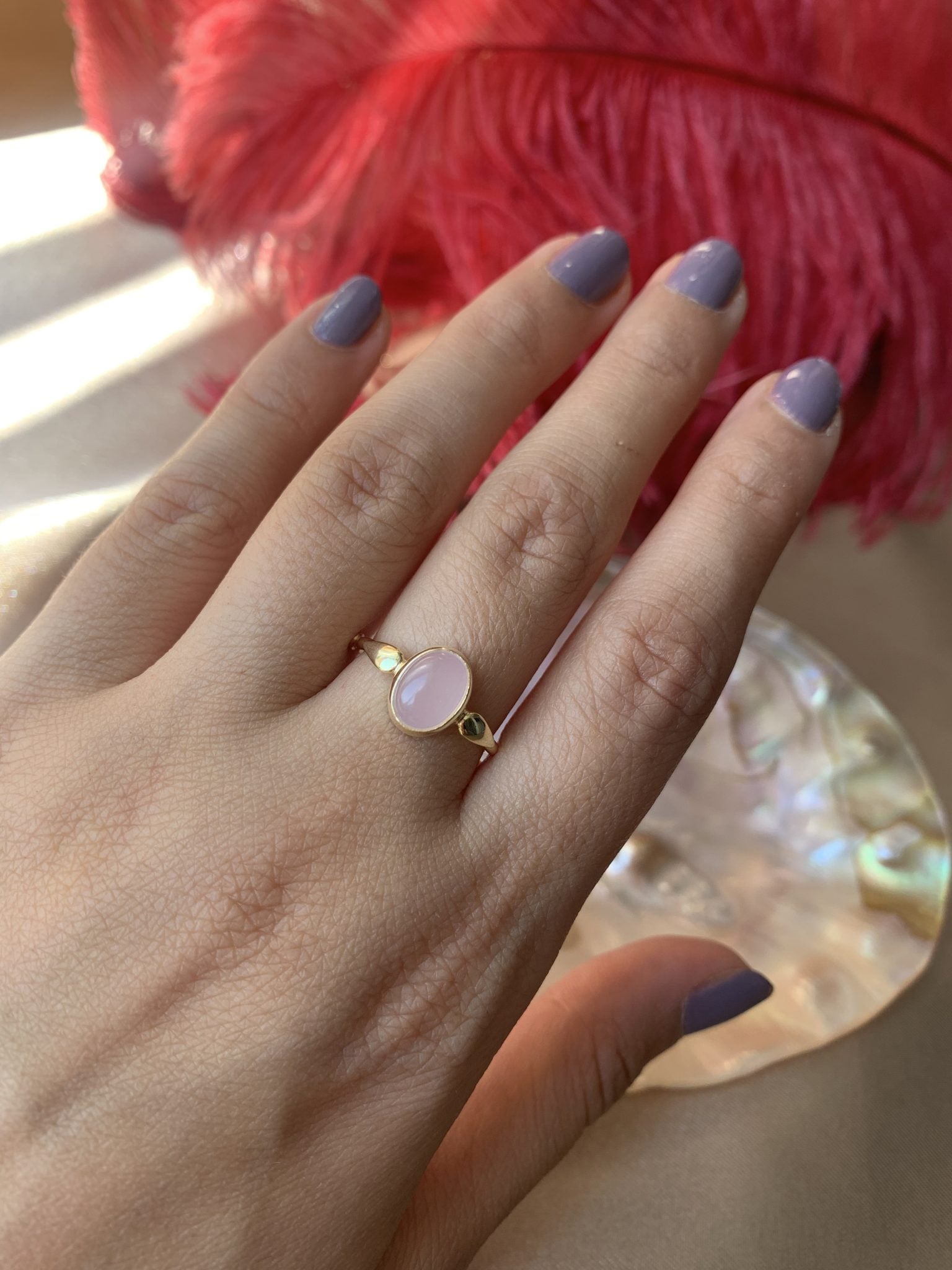 Pembe Kuvars Mary Gold Yüzük