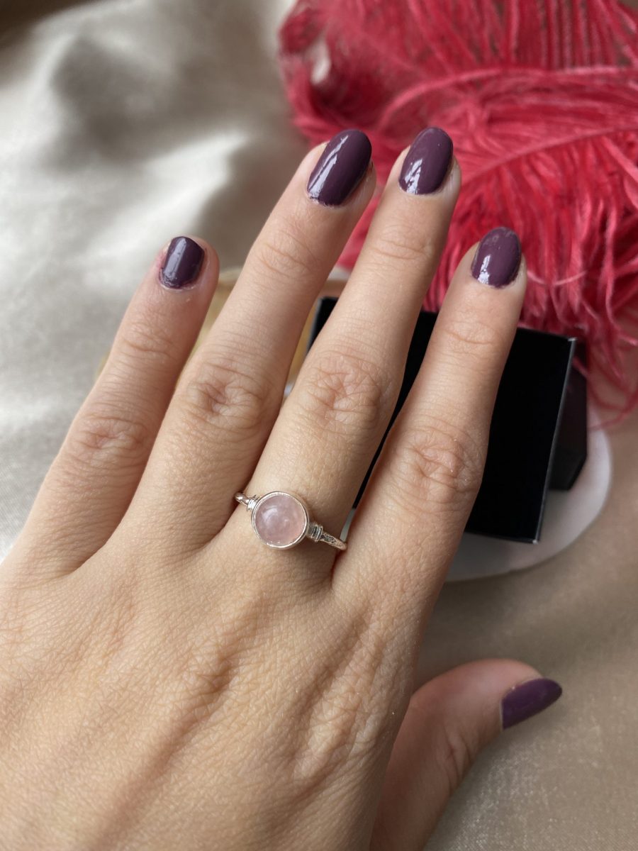 Pembe Kuvars Yuvarlak Gümüş Yüzük