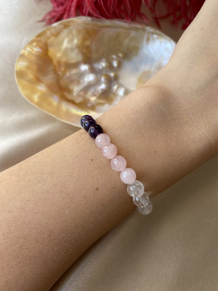 Ametist & Pembe Kuvars & Kristal Kuvars Hava Elementi Yükseltme Bilekliği (6 mm)