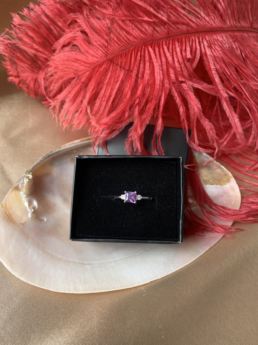 Ametist Kare Prenses Gümüş Yüzük