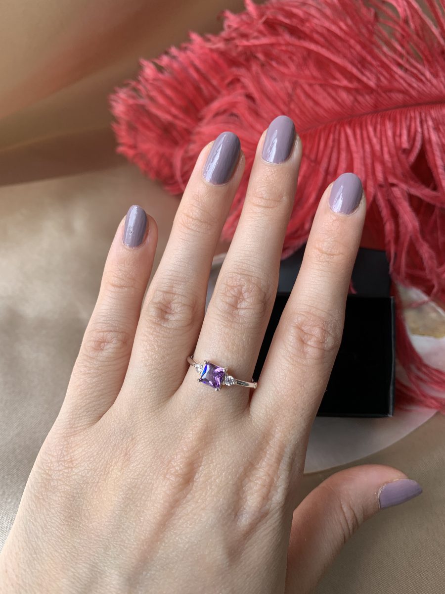 Ametist Kare Prenses Gümüş Yüzük