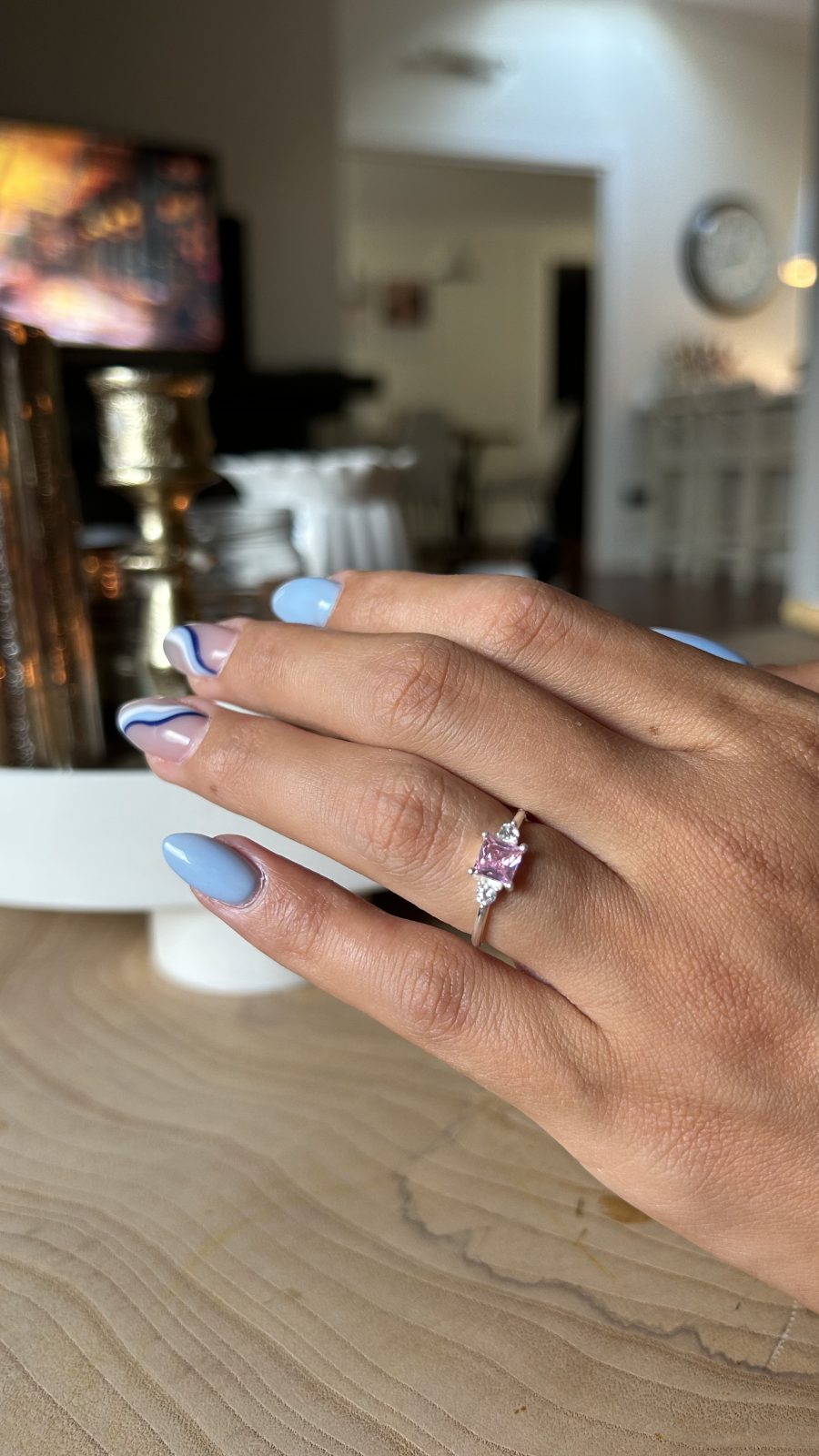 Pembe Kuvars Kare Prenses Gümüş Yüzük