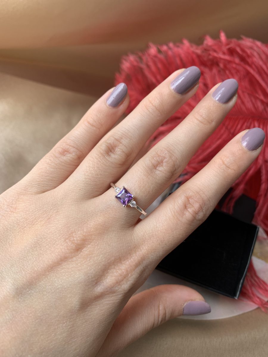 Ametist Kare Prenses Gümüş Yüzük