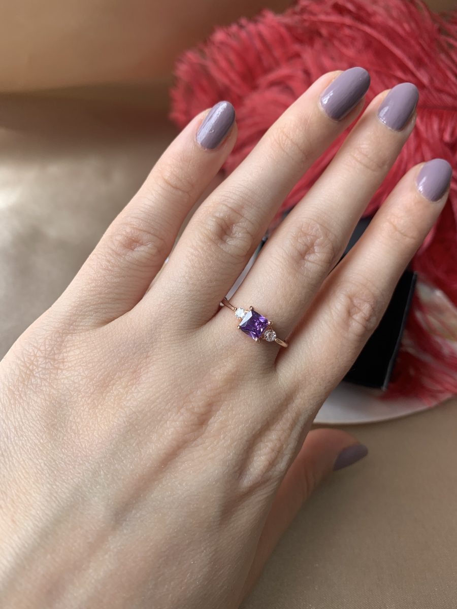 Ametist Kare Prenses Rose Gold Yüzük