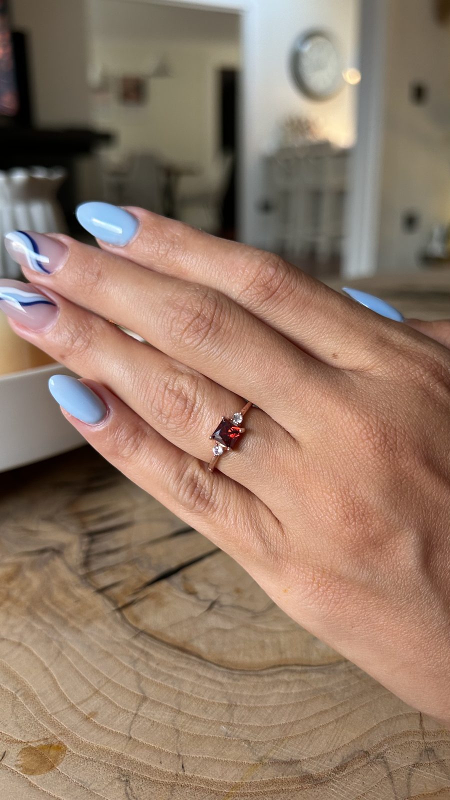 Lal Taşı (Garnet) Kare Prenses Rose Gold Yüzük