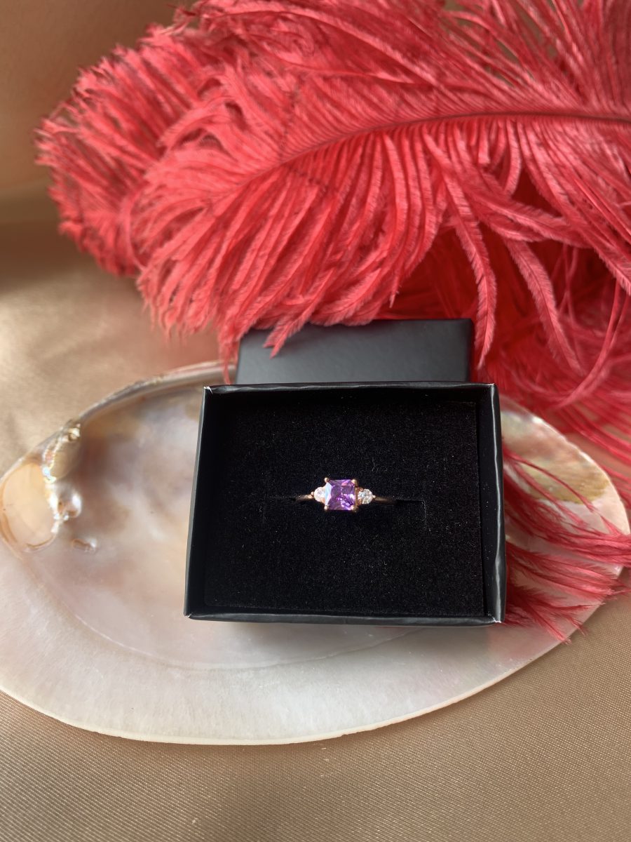 Ametist Kare Prenses Rose Gold Yüzük