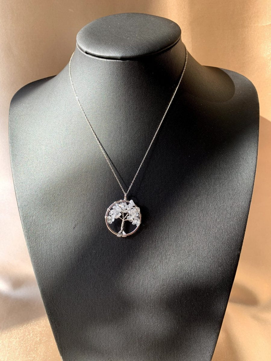 Kristal Kuvars Yuvarlak Hayat Ağacı Kolye