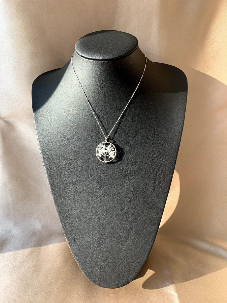 Kristal Kuvars Yuvarlak Hayat Ağacı Kolye