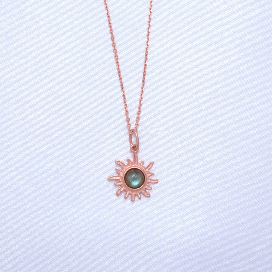 Labradorit Minimal Güneş Rose Gold Kolye