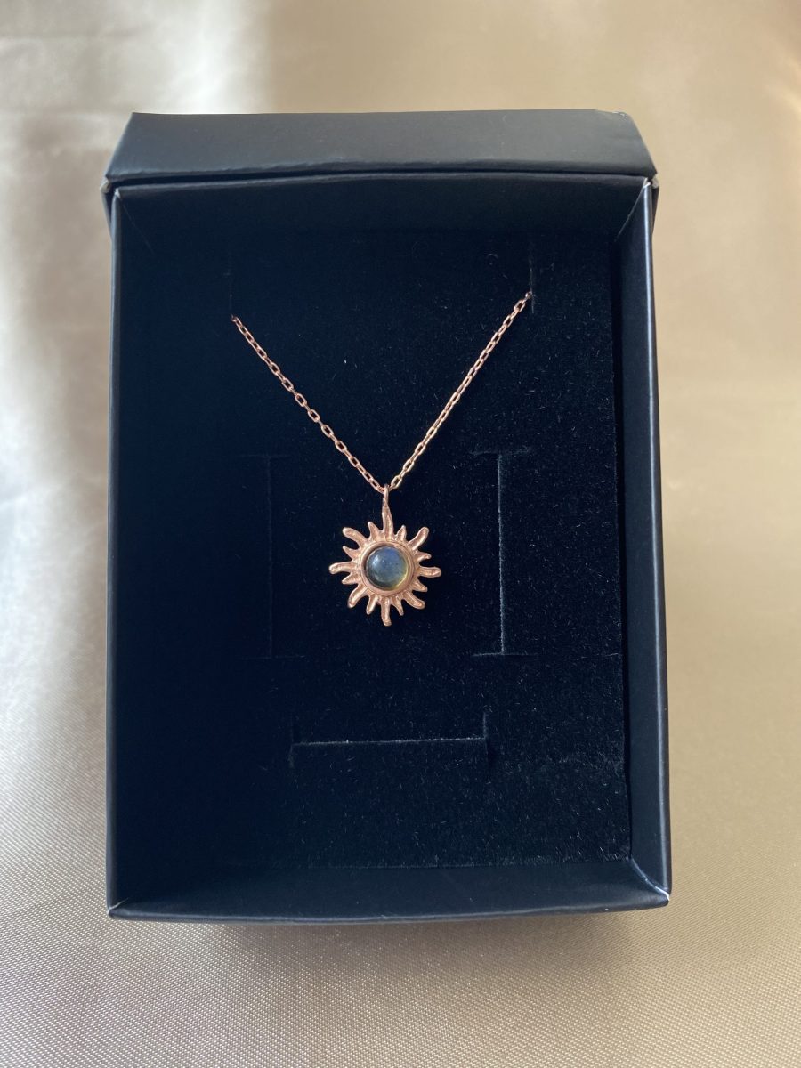 Labradorit Minimal Güneş Rose Gold Kolye