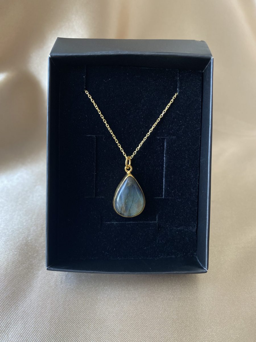 Labradorit Büyük Damla Gold Kolye