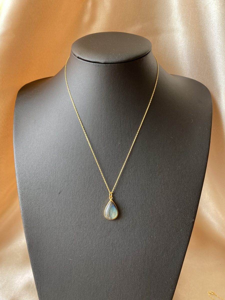 Labradorit Büyük Damla Gold Kolye