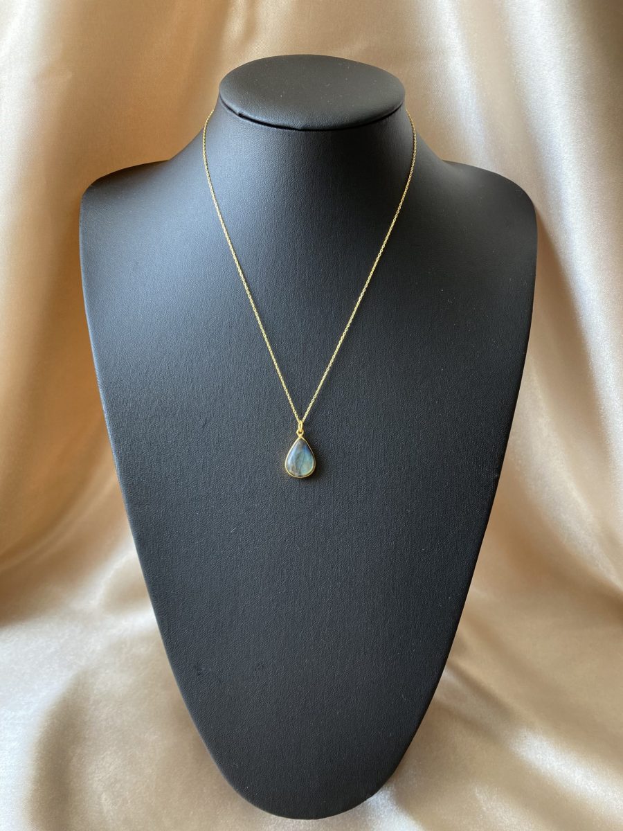 Labradorit Büyük Damla Gold Kolye