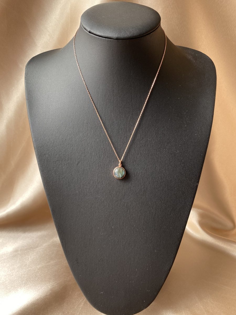 Labradorit Büyük Yuvarlak Rose Gold Kolye