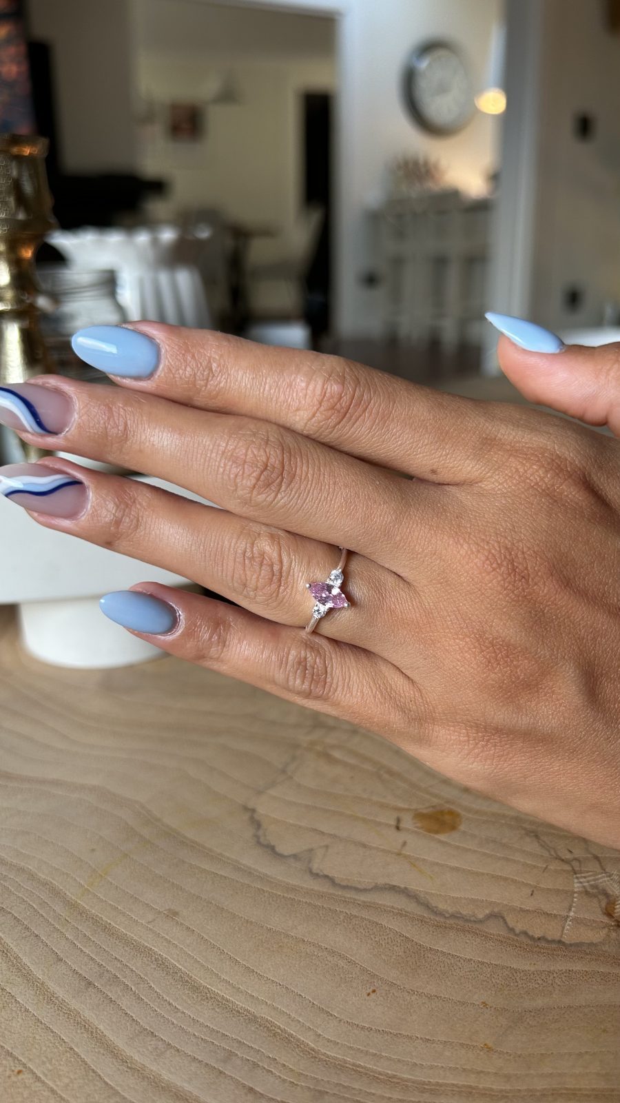 Pembe Kuvars Markiz Prenses Gümüş Yüzük