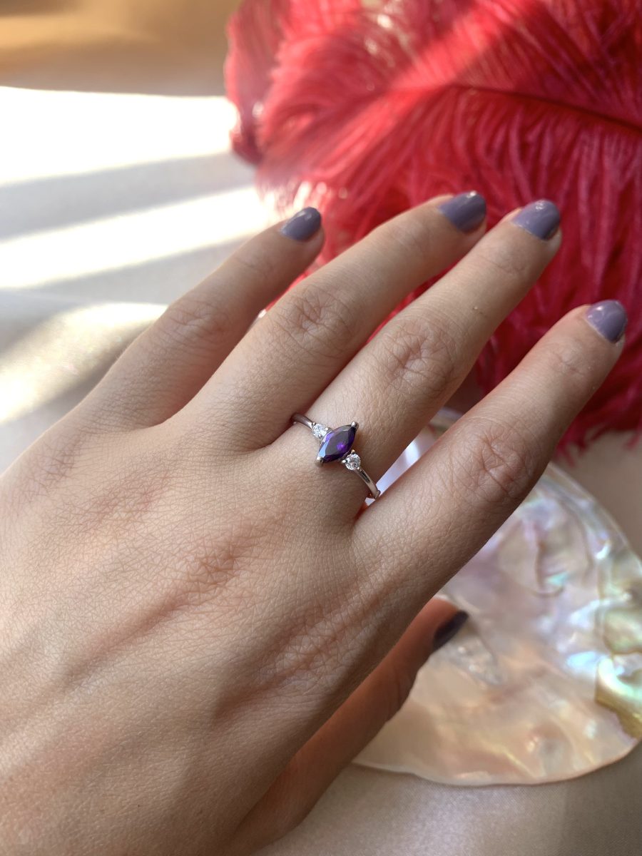 Ametist Markiz Prenses Gümüş Yüzük