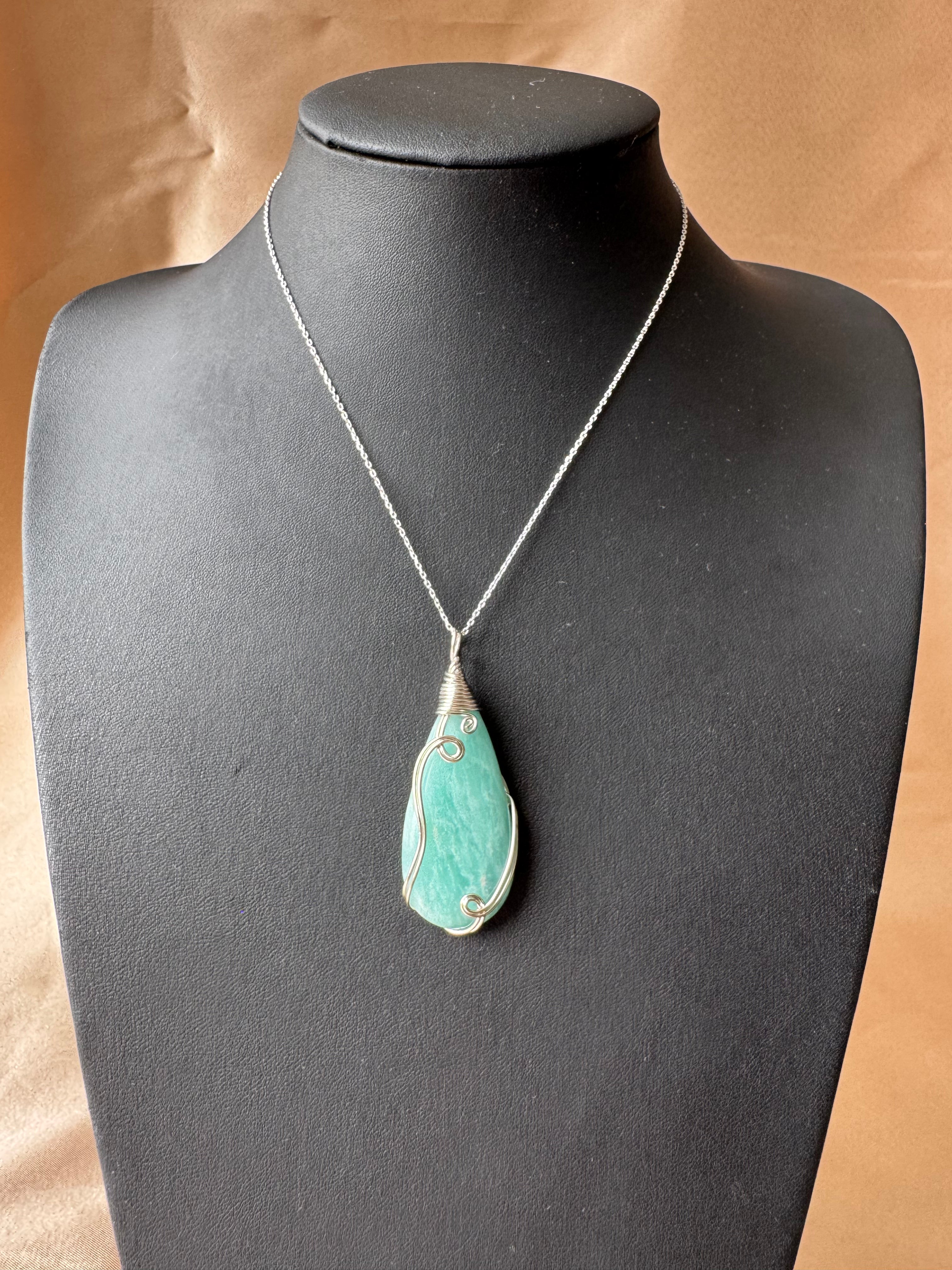 Amazonit Marquel Uzun İnce Damla Kolye