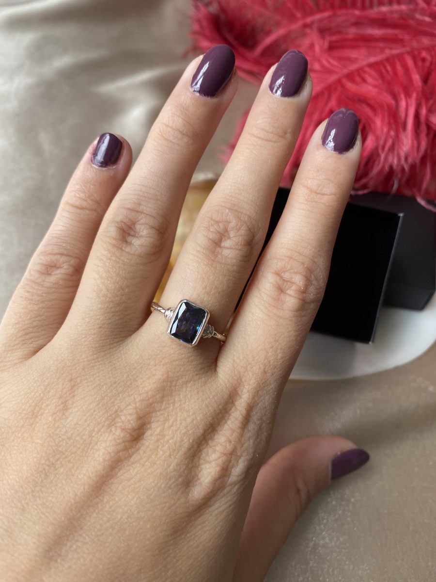 Mistik Topaz Dörtgen Gümüş Yüzük