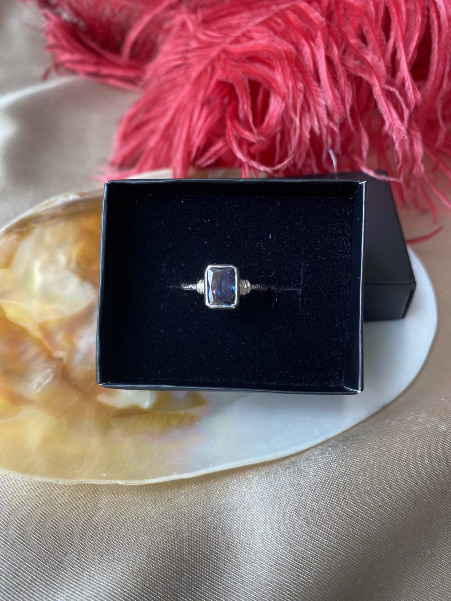 Mistik Topaz Dörtgen Gümüş Yüzük