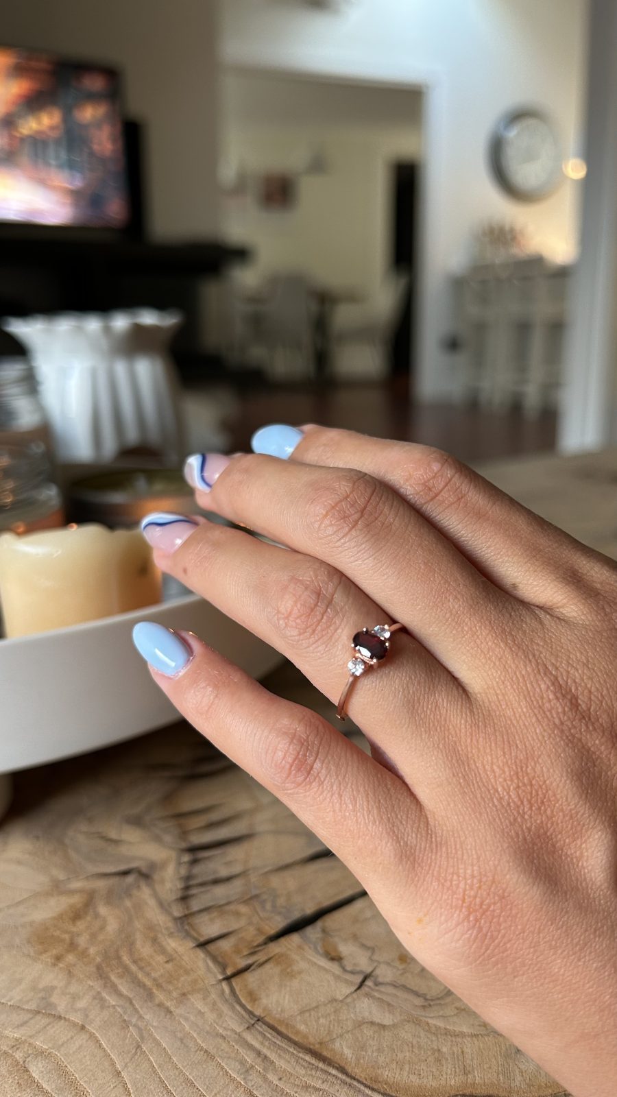 Lal Taşı (Garnet) Oval Prenses Rose Gold Yüzük