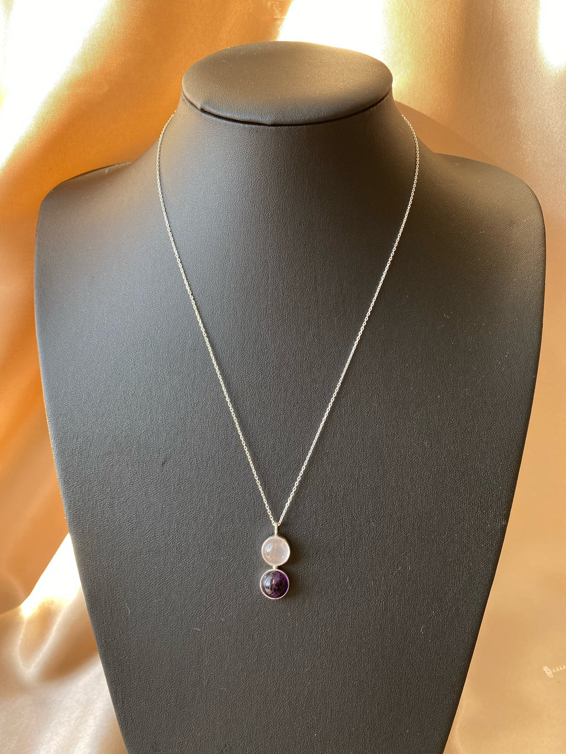 Pembe Kuvars & Ametist Twin Flame Gümüş Kolye