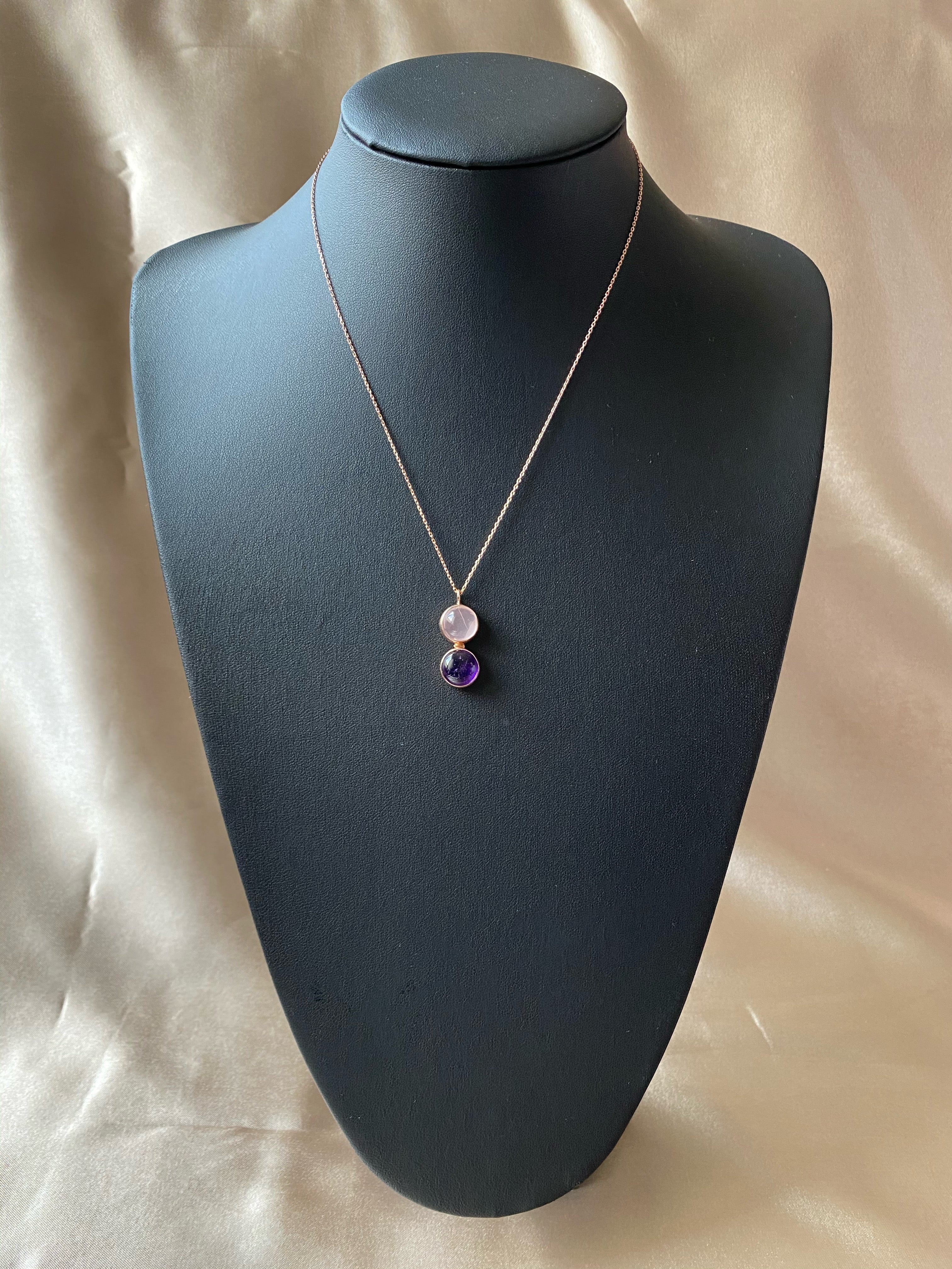 Pembe Kuvars & Ametist Twin Flame Rose Gold Kolye