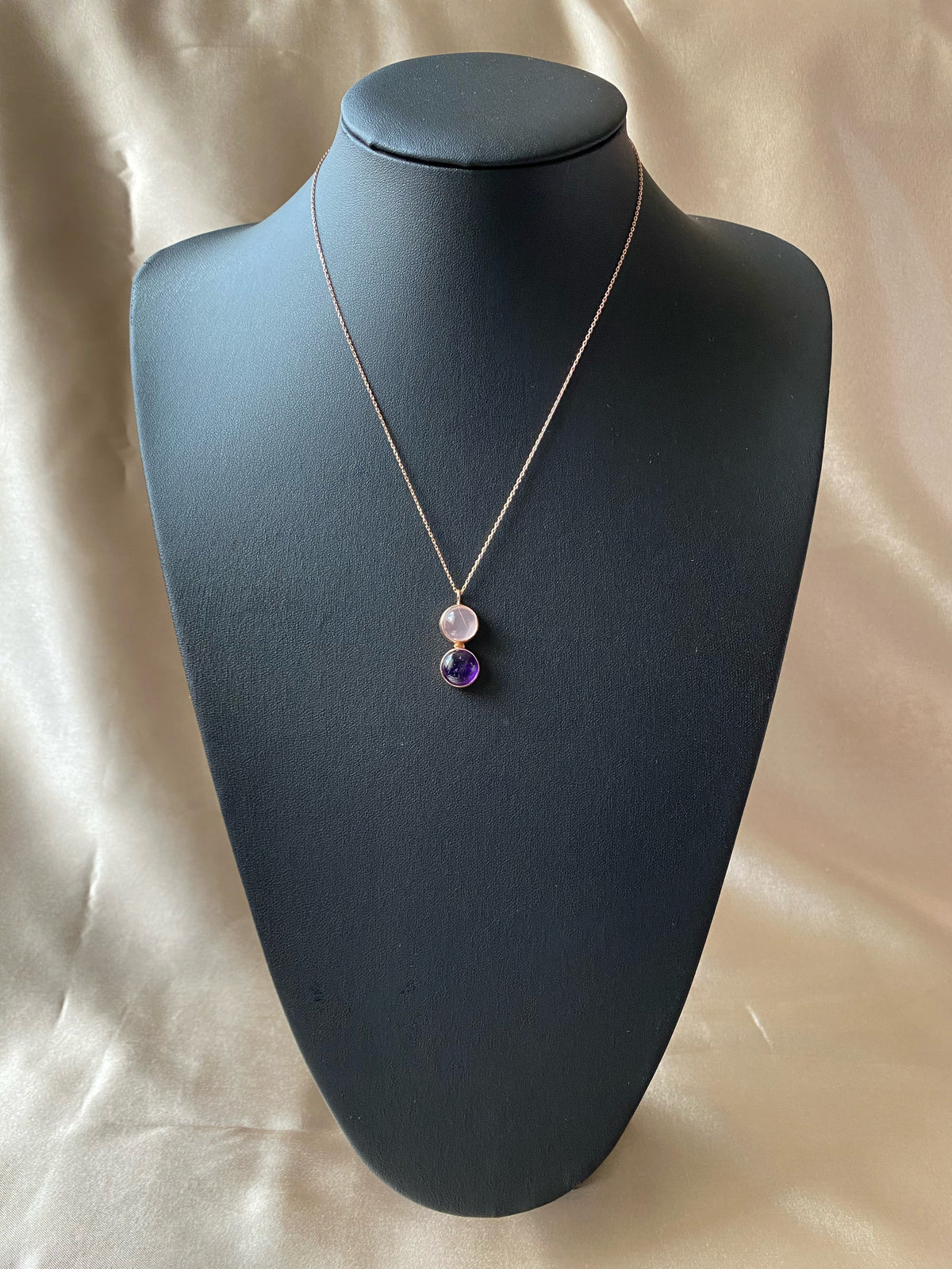 Pembe Kuvars & Ametist Twin Flame Rose Gold Kolye