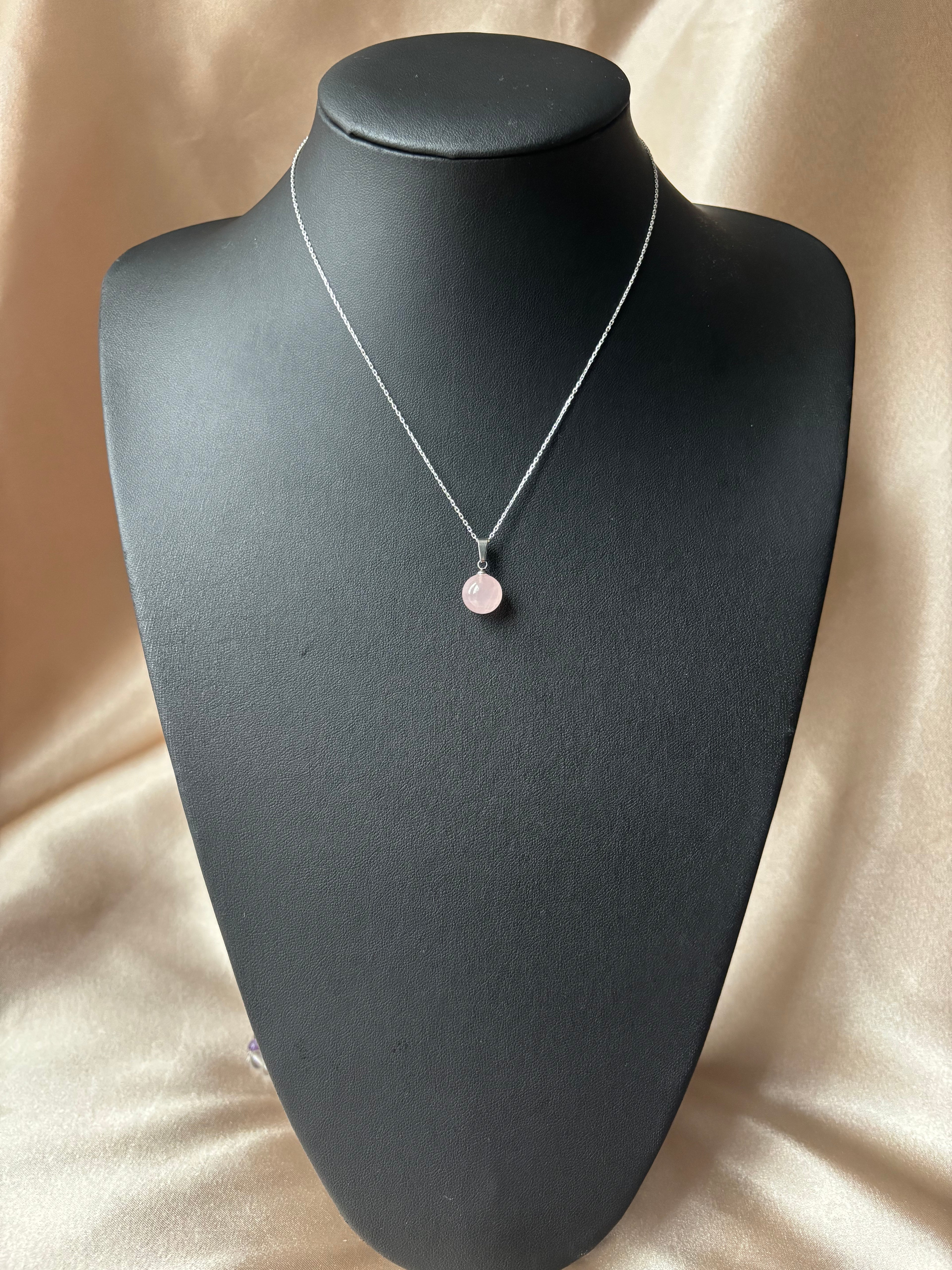 Pembe Kuvars Ball Kolye