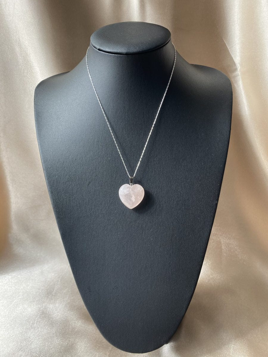 Pembe Kuvars Büyük Kalp Kolye