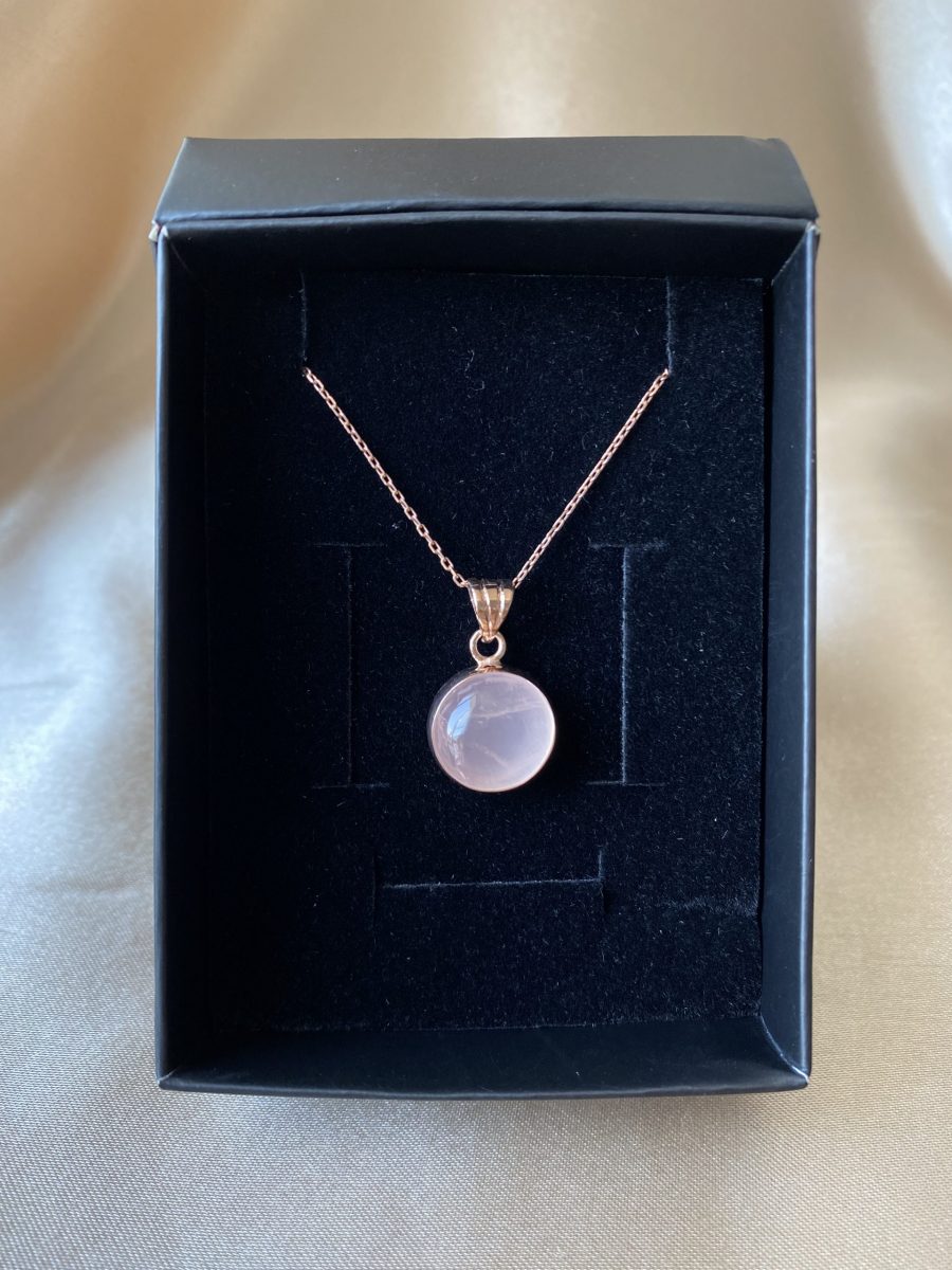 Pembe Kuvars Büyük Yuvarlak Rose Gold Kolye