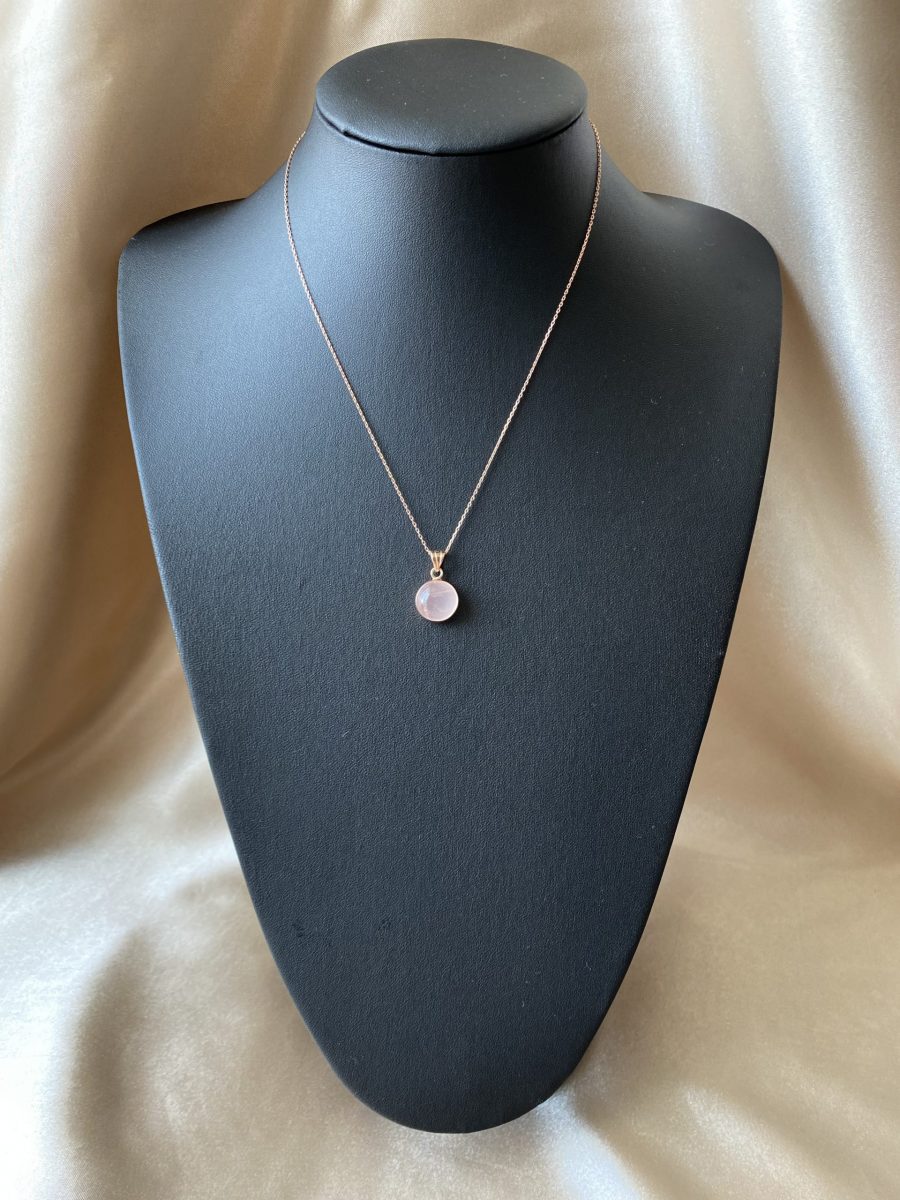 Pembe Kuvars Büyük Yuvarlak Rose Gold Kolye