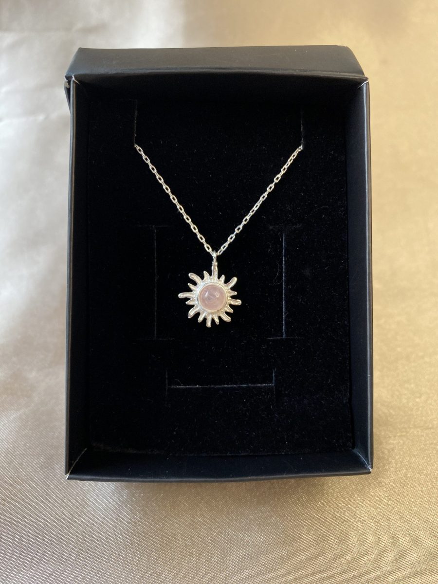 Pembe Kuvars Minimal Güneş Gümüş Kolye